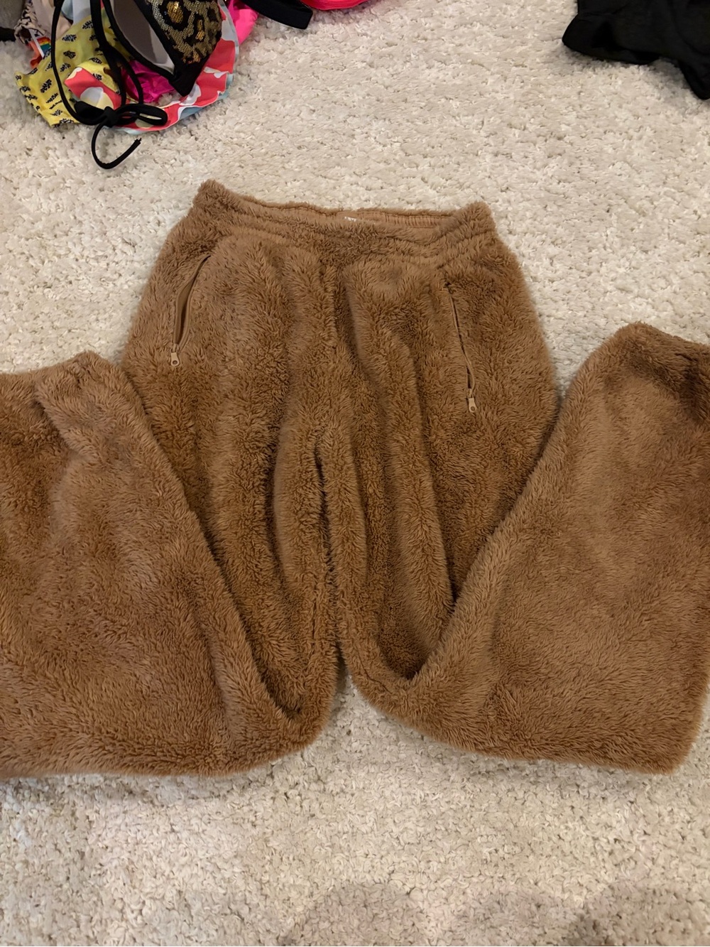 aerie Plush Brown Fuzzy Jogger Pants